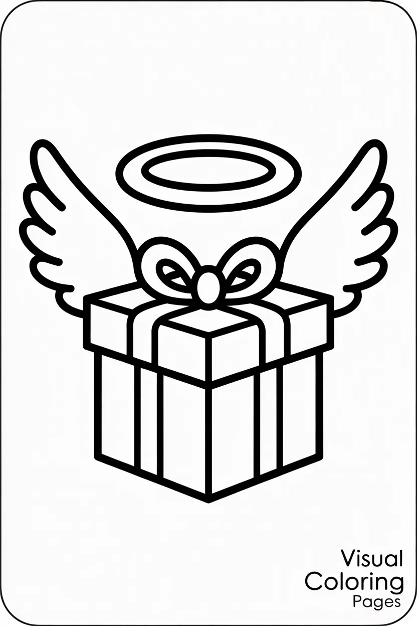 gift box with angel wings and a halo floating in the sky