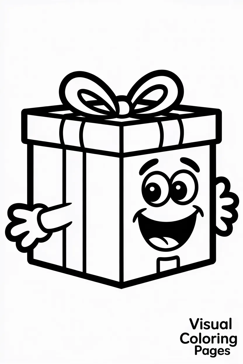 gift box with smiling cartoon face and arms