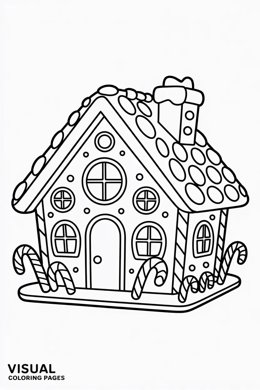 gingerbread house surrounded by candy canes