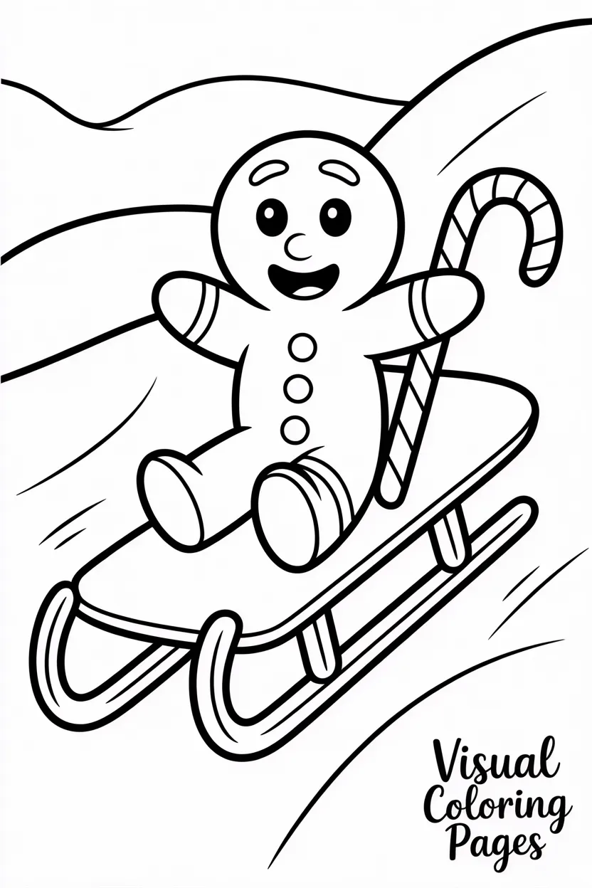 gingerbread man driving a toy sleigh pulled by candy cane reindeer