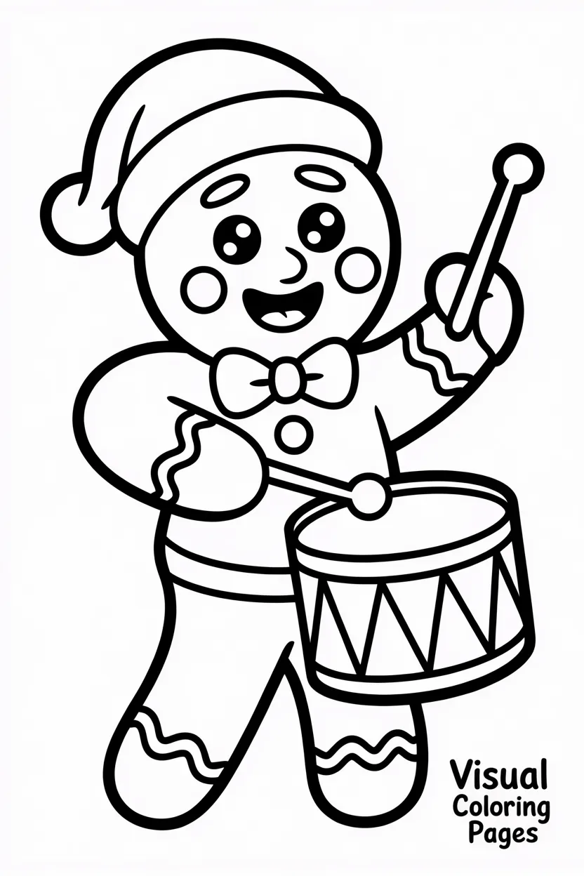 gingerbread man playing a drum in a christmas parade