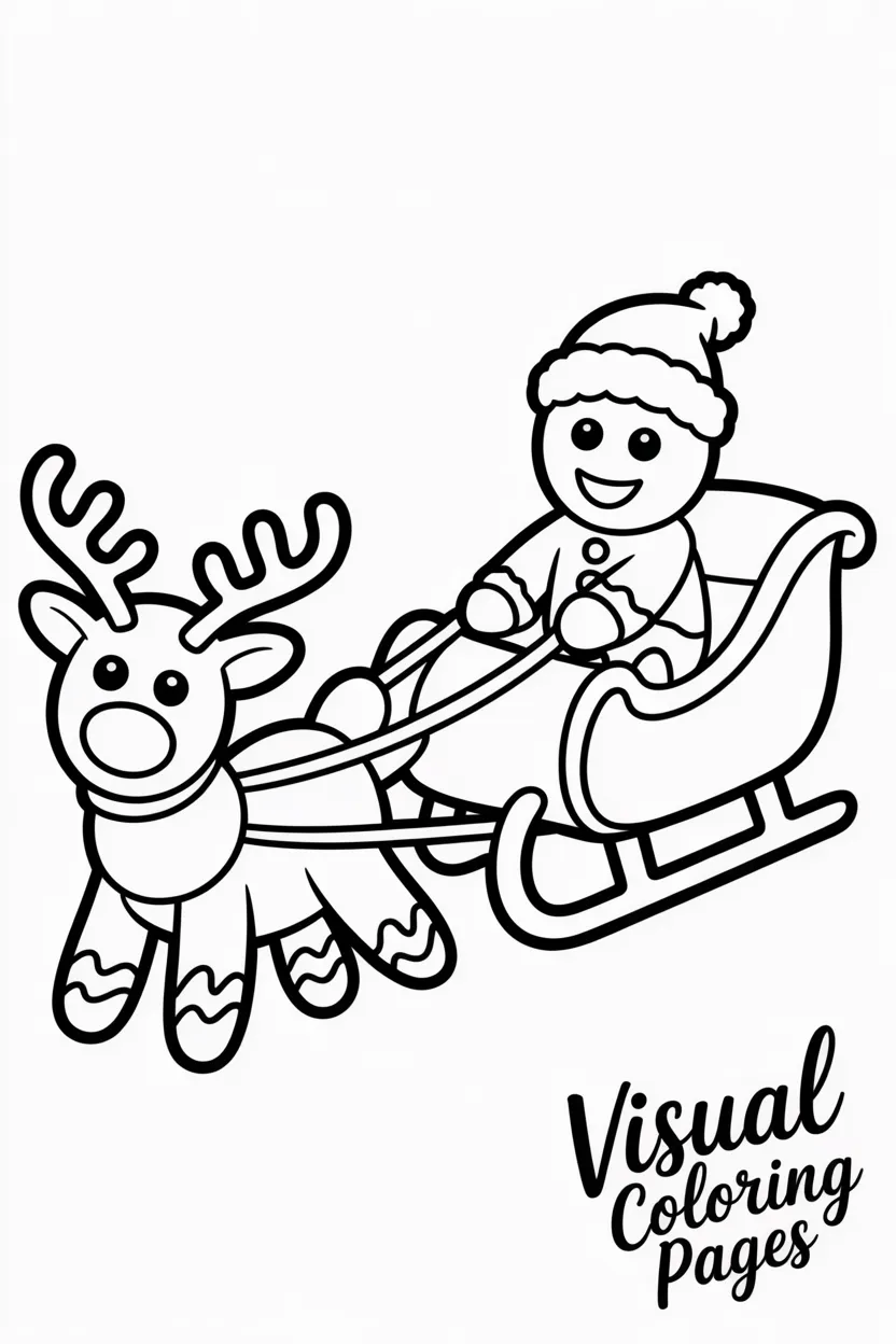 gingerbread man with reindeer antlers smiling in the snow