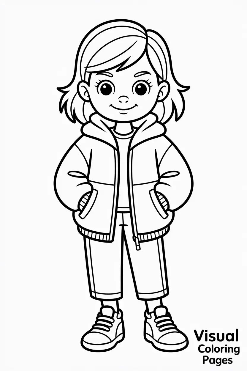 girl in oversized jacket and sneakers with confident smile