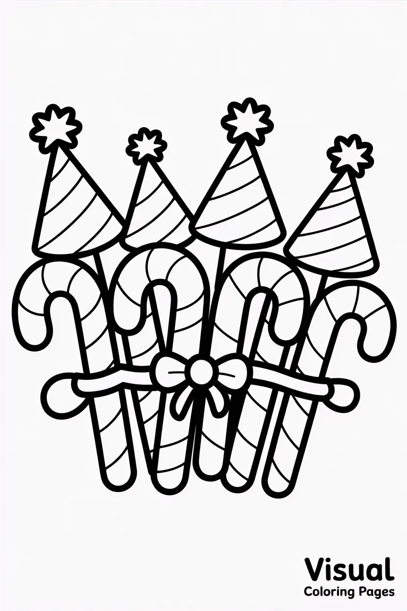 group of candy canes wearing party hats