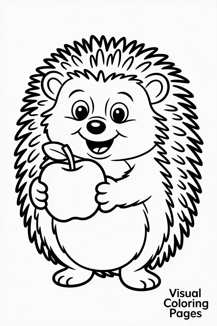 happy hedgehog holding an apple