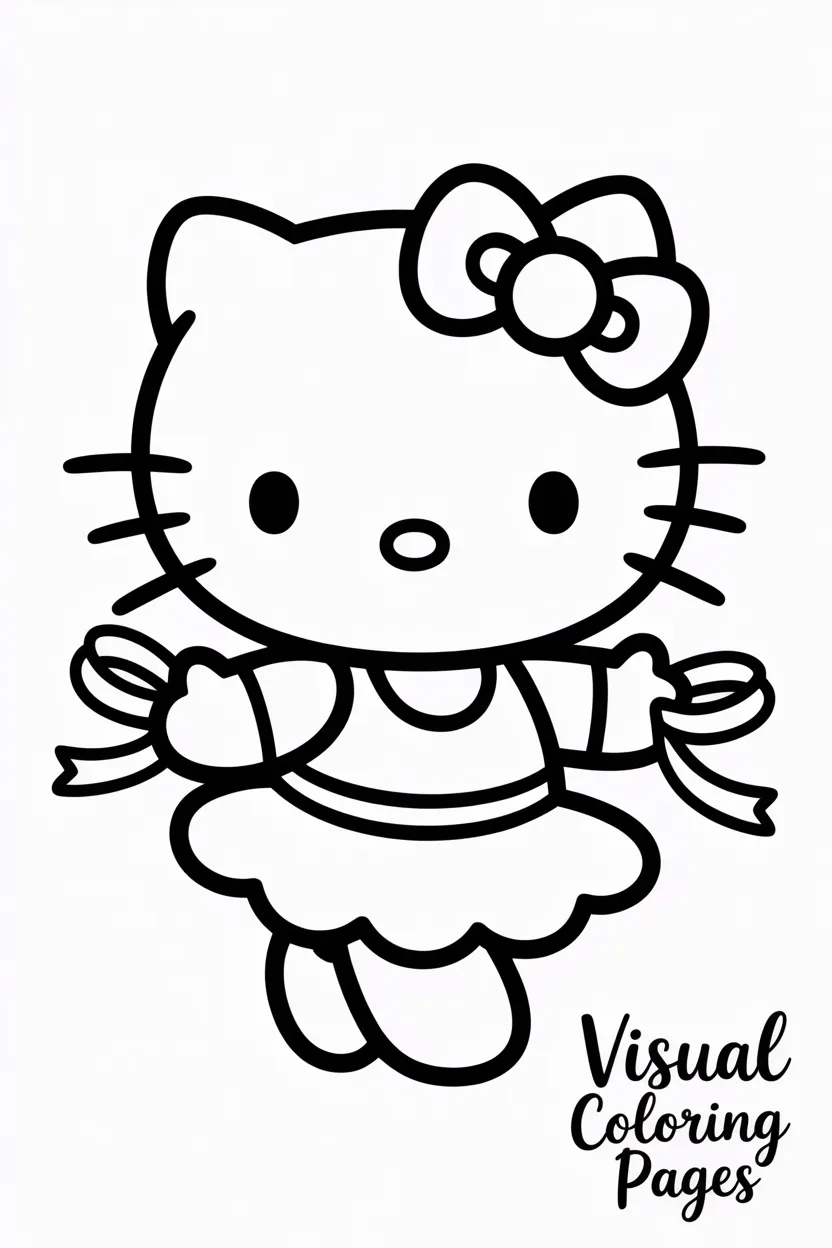hello kitty dressed as a ballerina dancing with ribbons