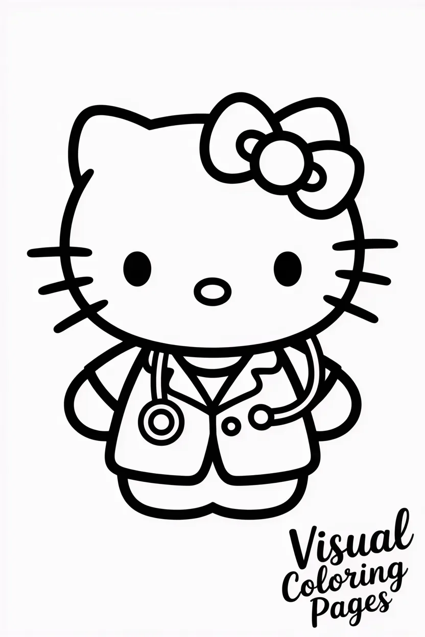 hello kitty dressed as a doctor with a stethoscope
