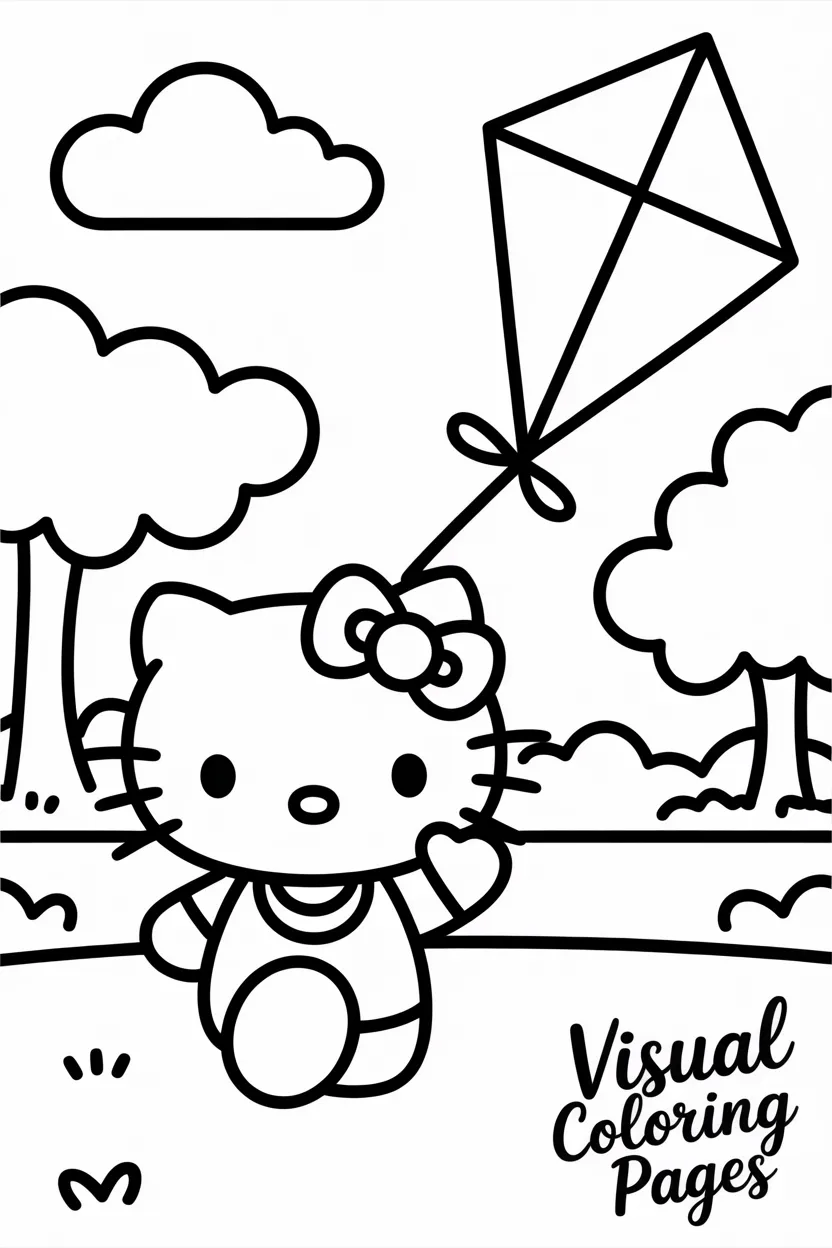 hello kitty flying a kite in the park