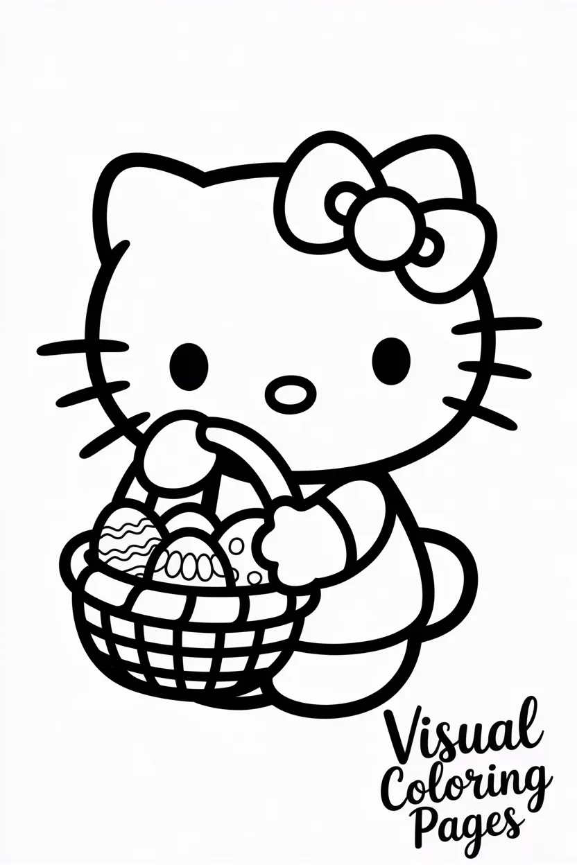 hello kitty holding a basket full of Easter eggs