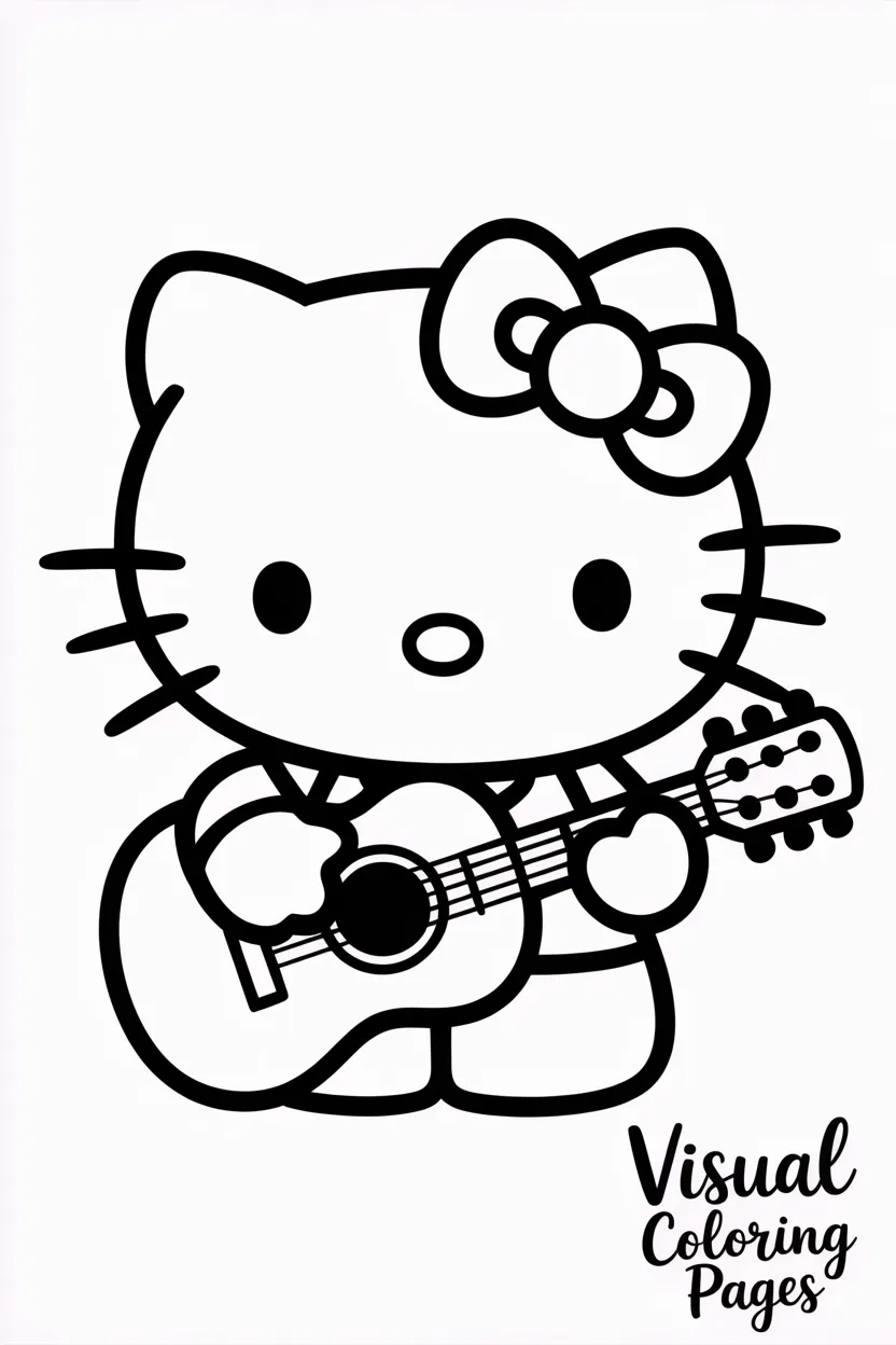 hello kitty playing a guitar and singing