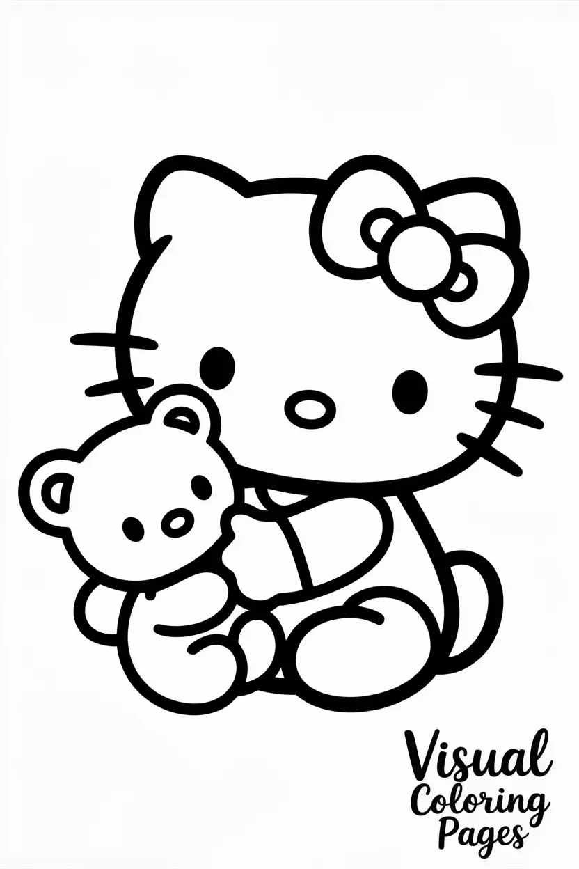 hello kitty playing with her teddy bear