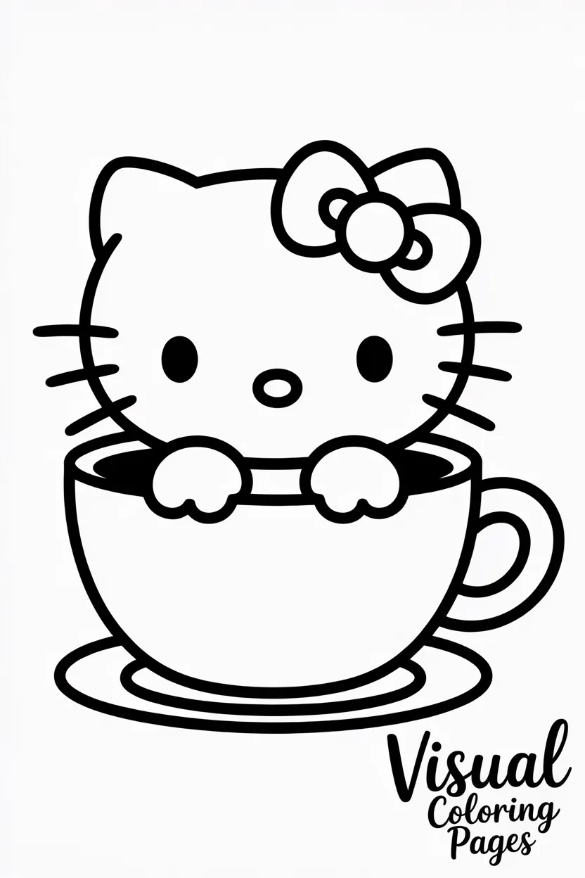 hello kitty sitting inside a teacup with a big smile