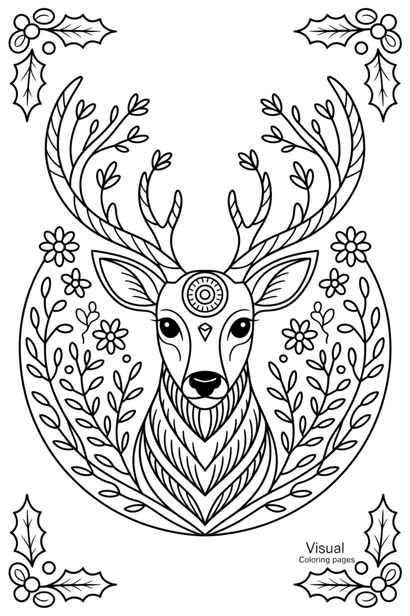 intricate rudolph mandala with mistletoes