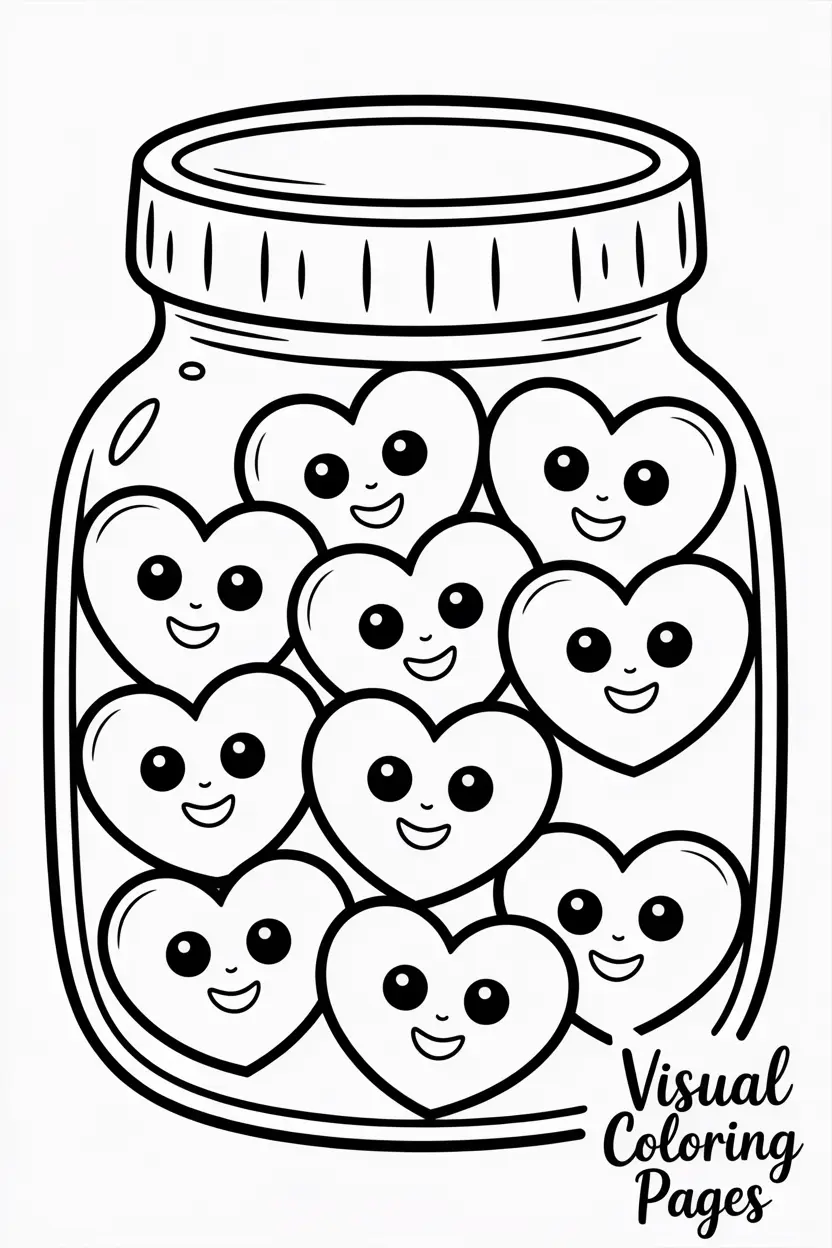 jar filled with candy hearts with cute faces