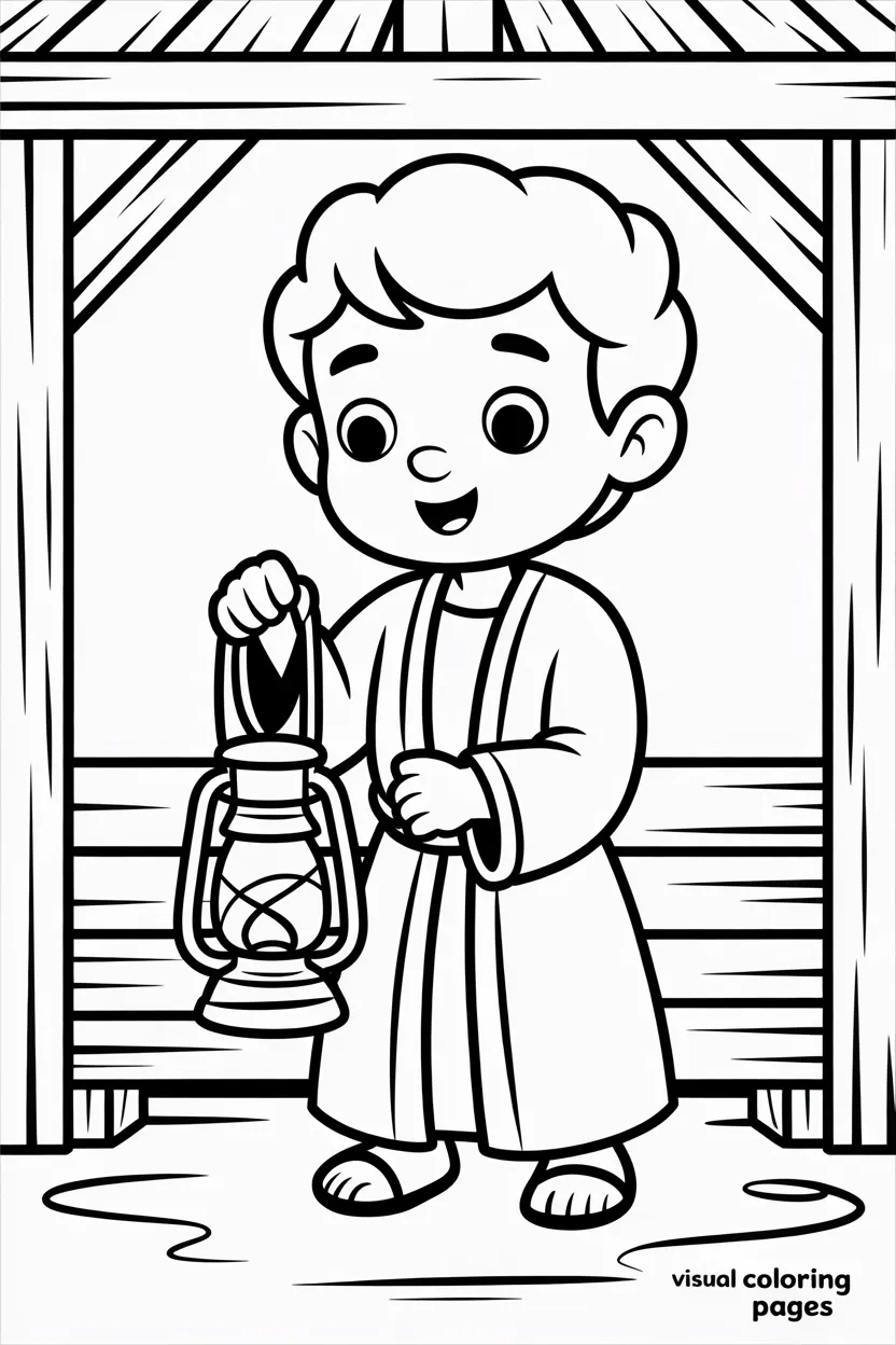 joseph holding a lantern inside the stable