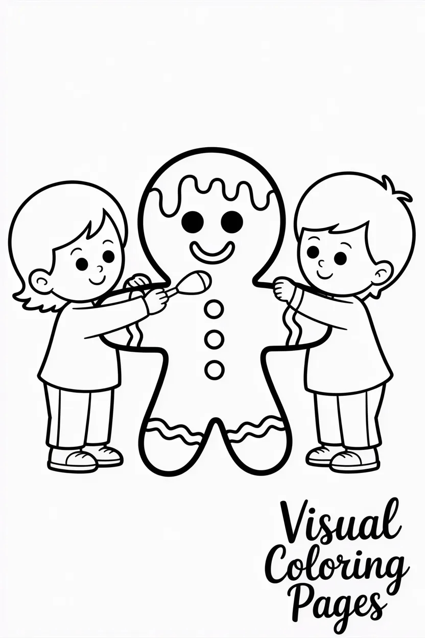 kids decorating a gingerbread man with frosting