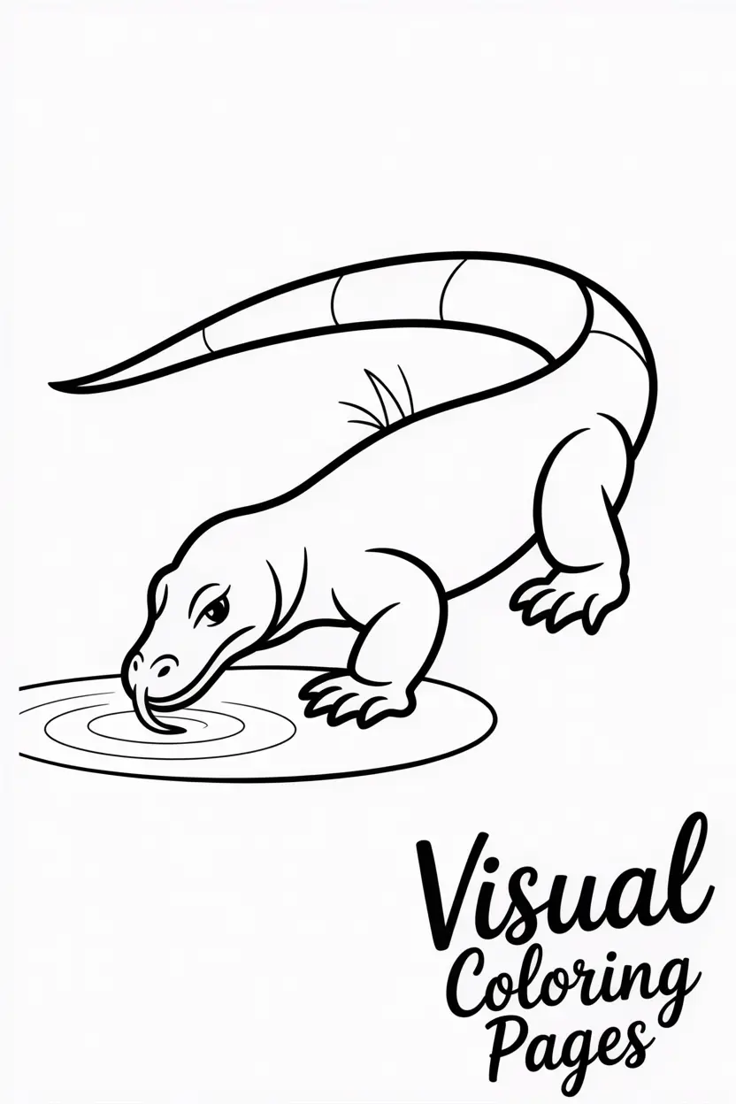 komodo dragon drinking water from a small pond