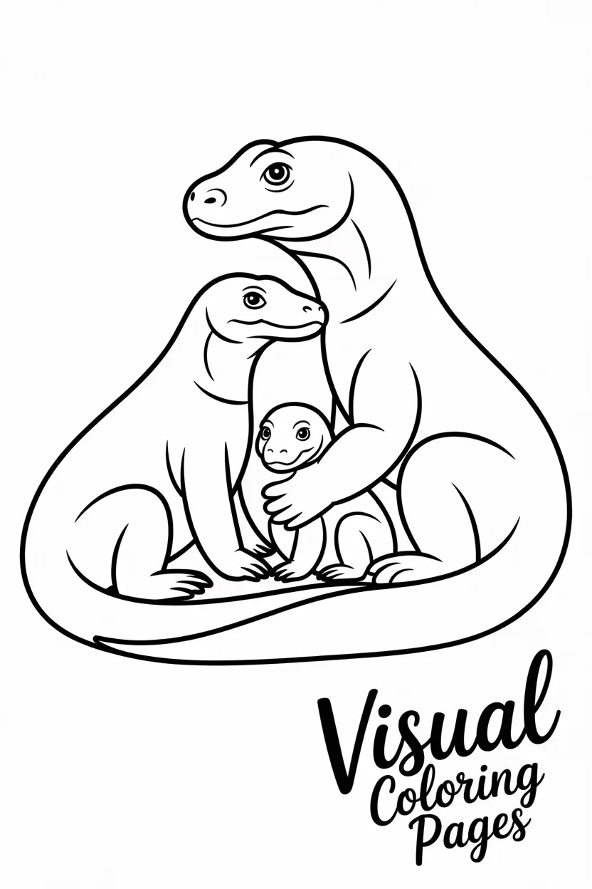 komodo dragon family parent and baby sitting together