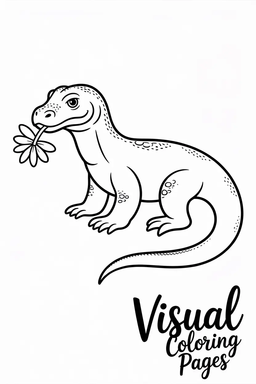 komodo dragon holding a flower in its mouth