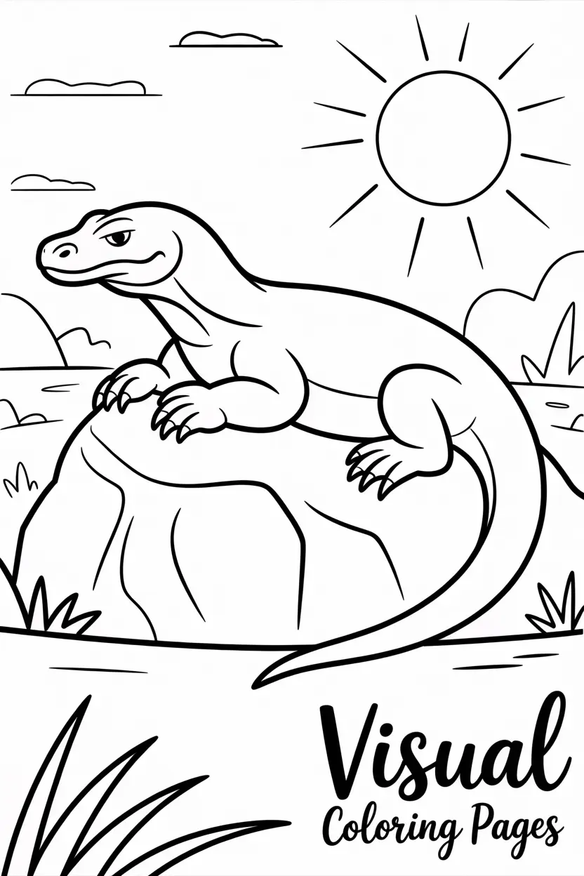 komodo dragon resting on a big rock in the sun