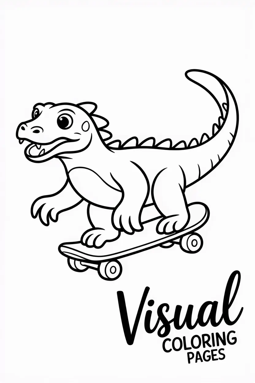 komodo dragon riding a skateboard