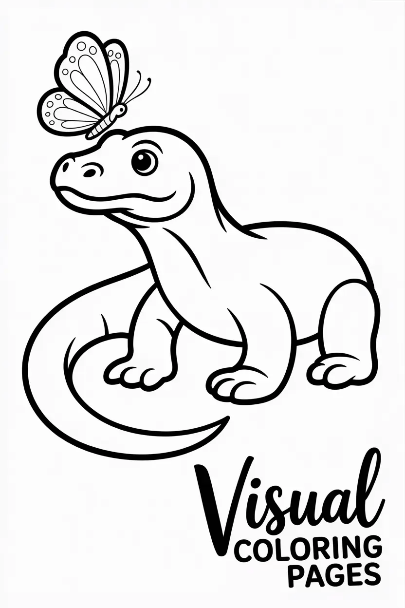 komodo dragon with a butterfly sitting on its nose