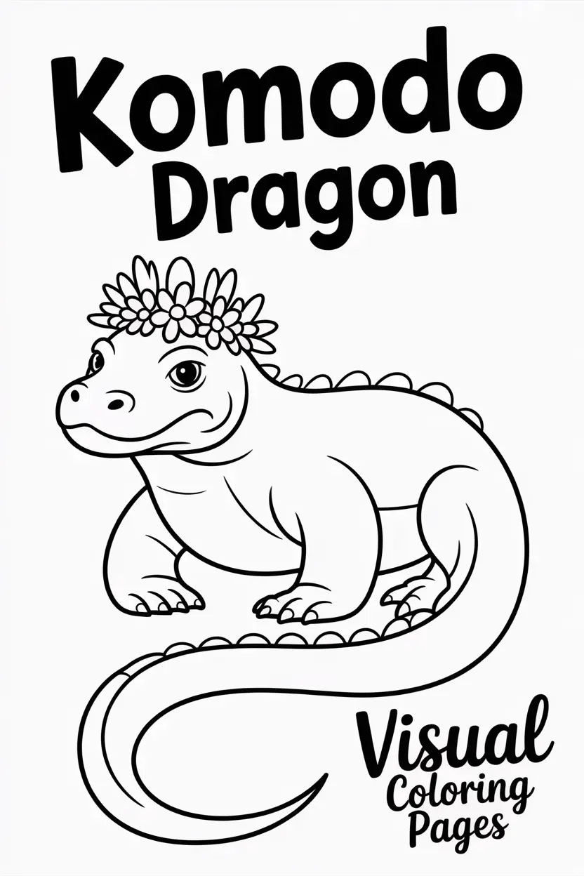 komodo dragon with a crown of flowers on its head