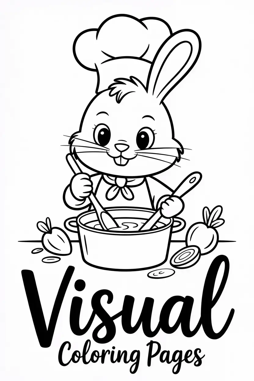 little chef bunny stirring soup in a pot