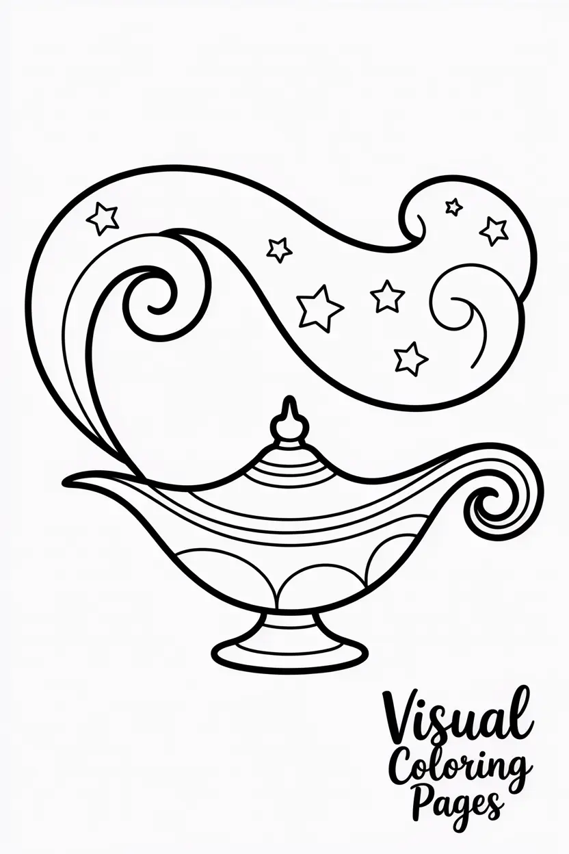 magical genie lamp with swirls and stars coming out coco