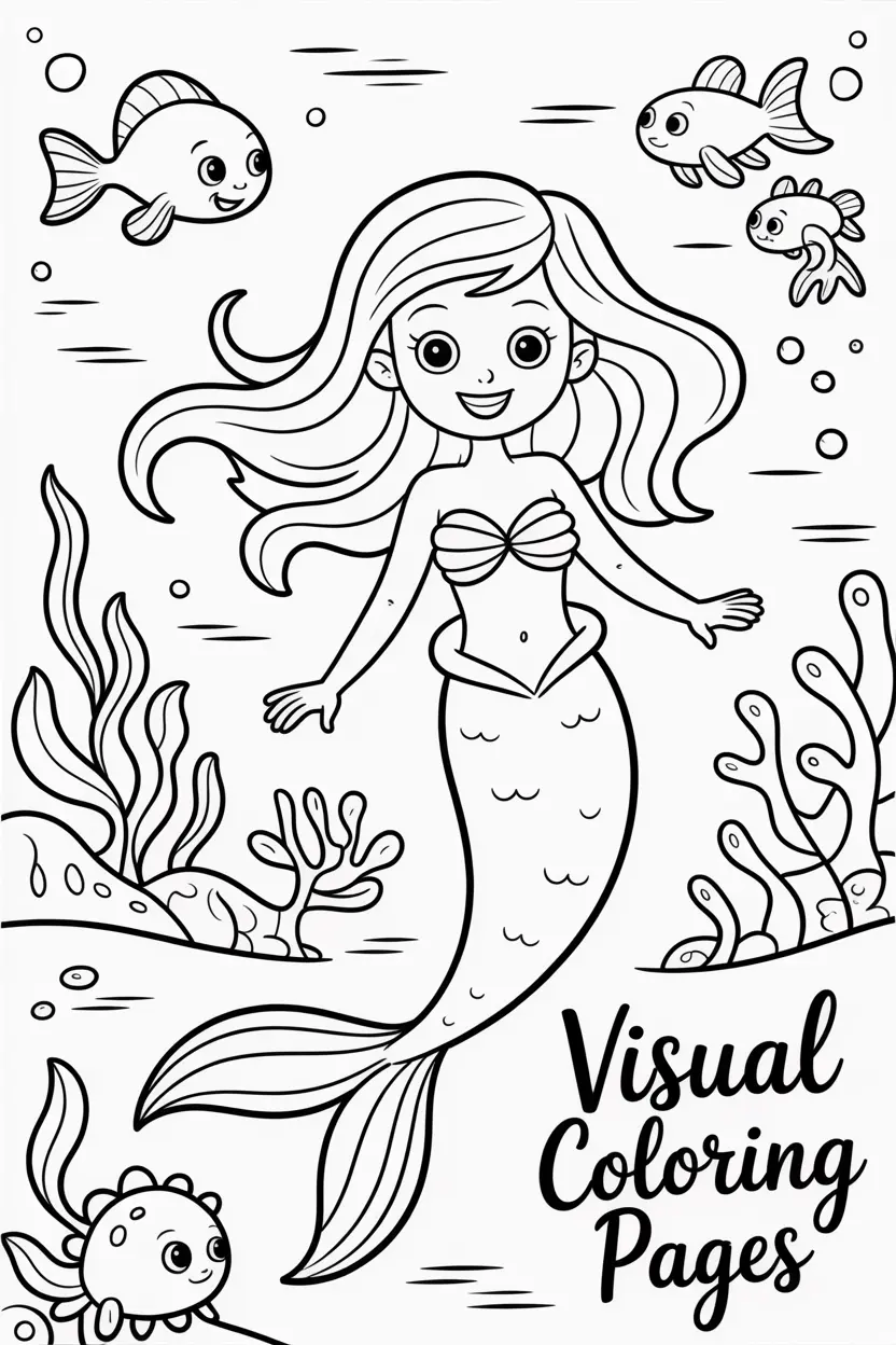 mermaid with flowing hair surrounded by sea creatures coco