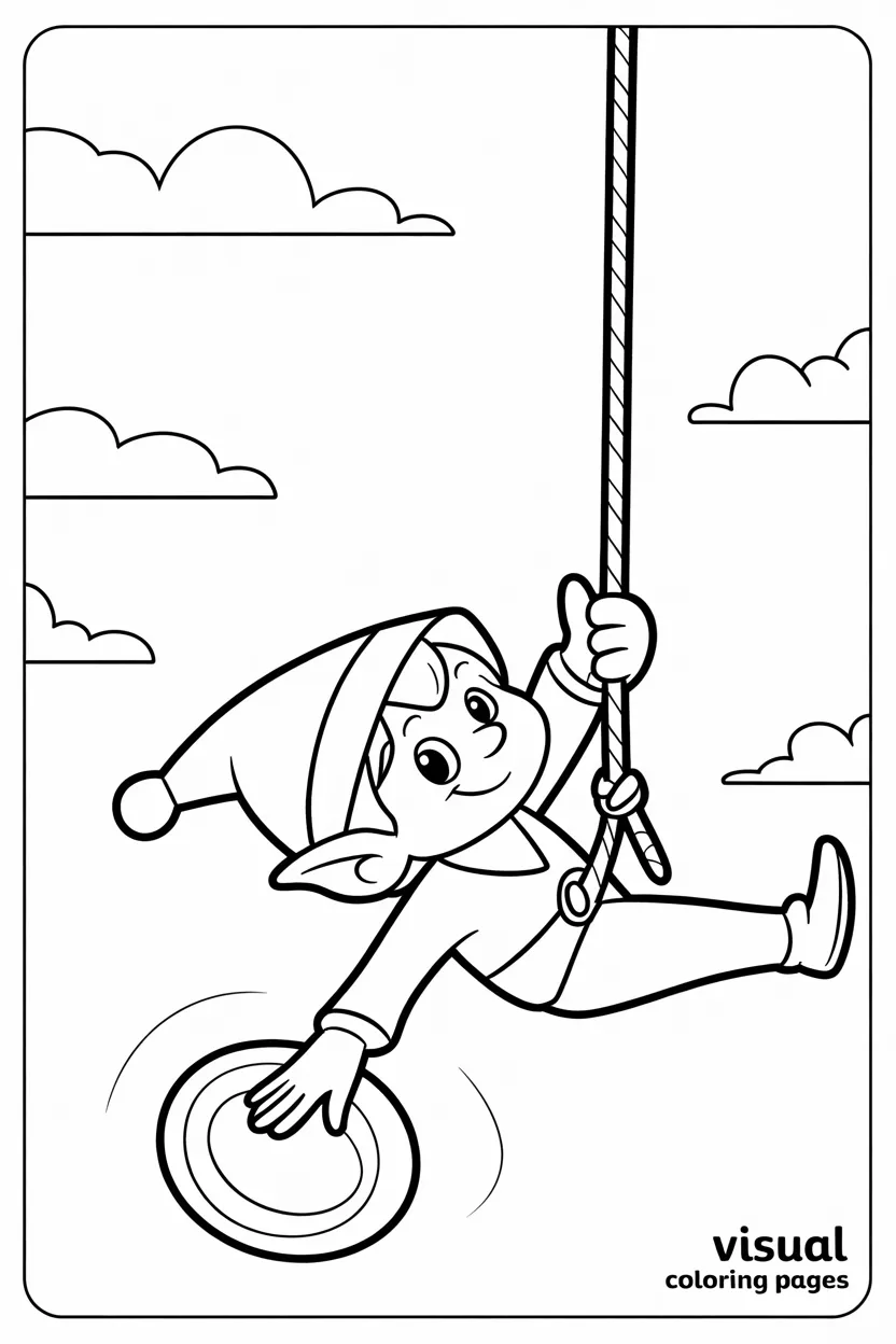 mischievous elf on the shelf swinging on ornament