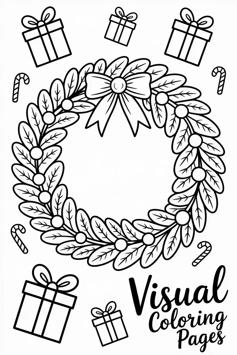 mistletoe christmas wreath coloring page