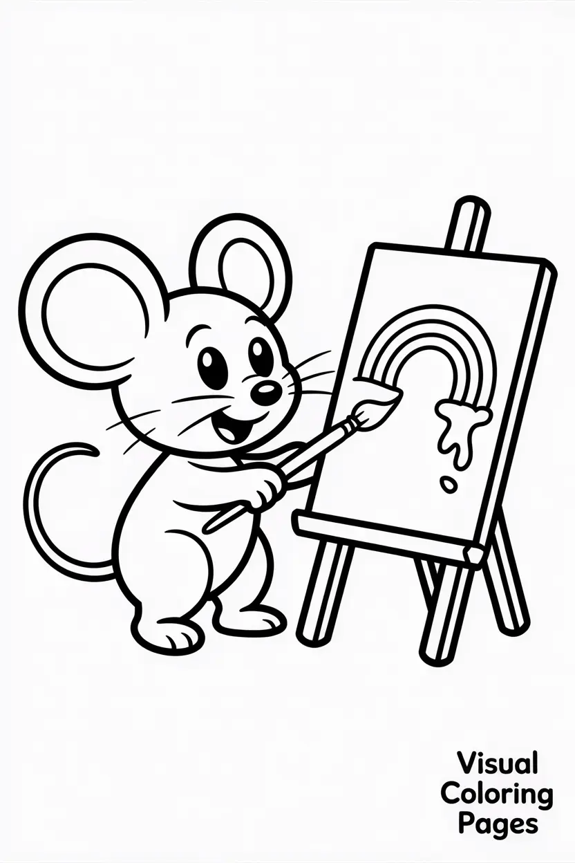 mouse painting a rainbow on an easel kids