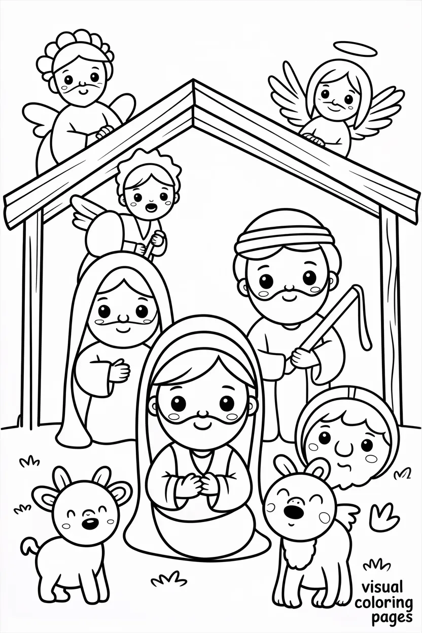 nativity scene with baby jesus mary joseph shepherd three wise men