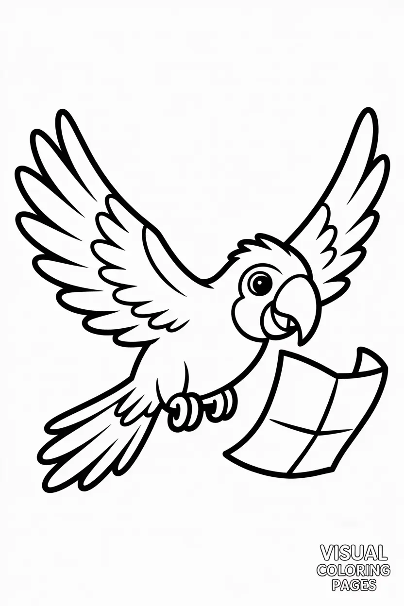 parrot flying with a treasure map in its beak kids