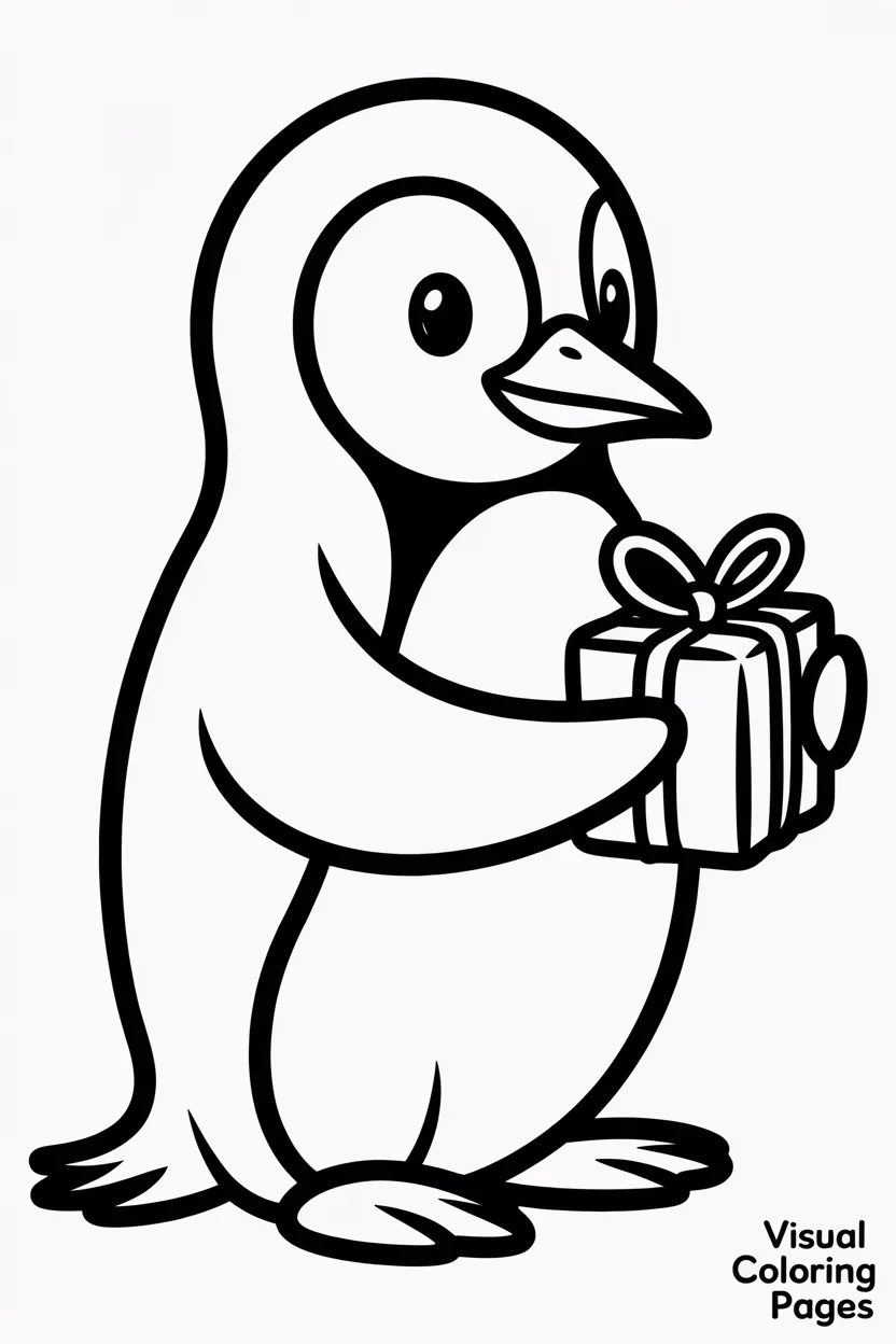 penguin holding a small wrapped gift