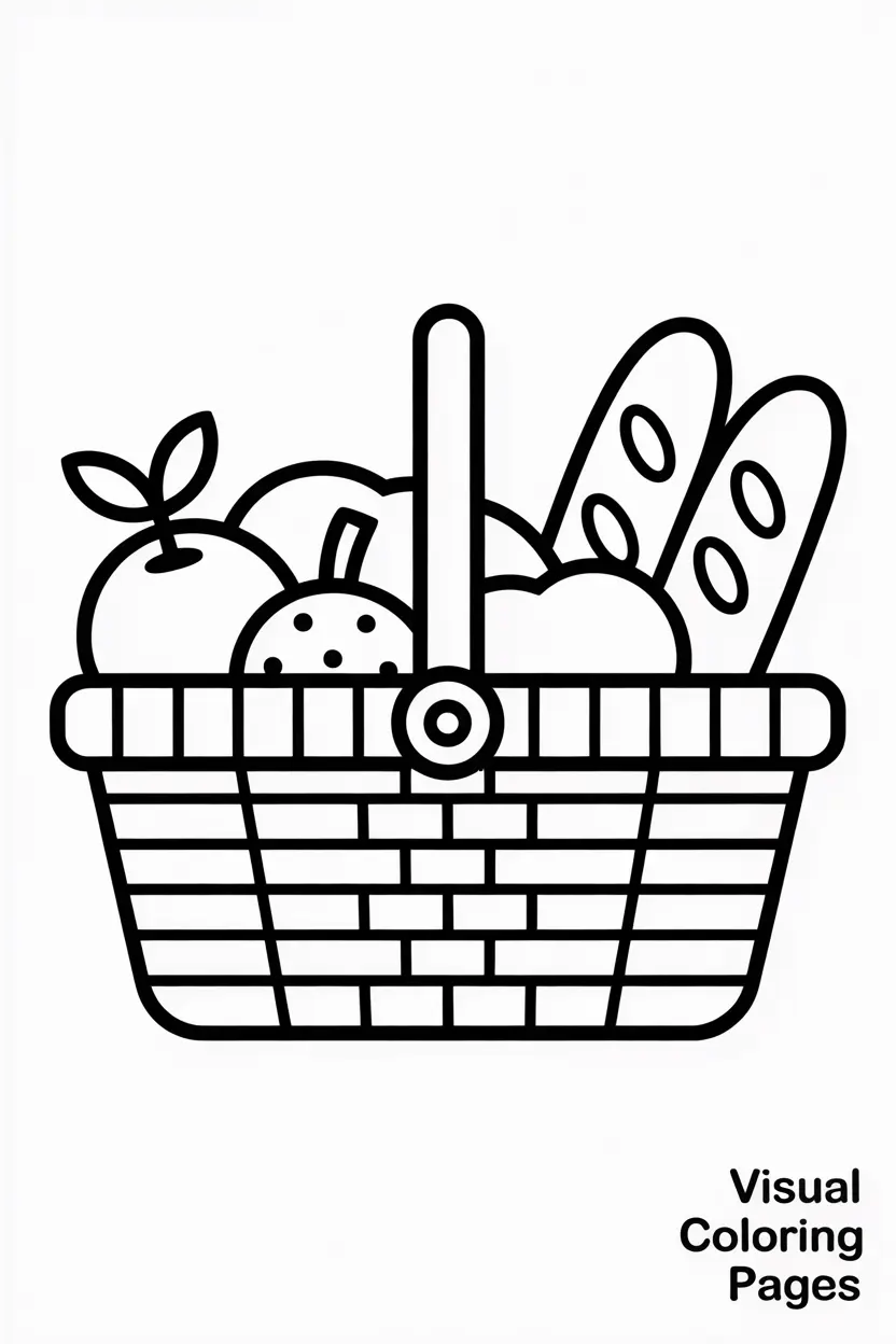 picnic basket with fruit and bread inside