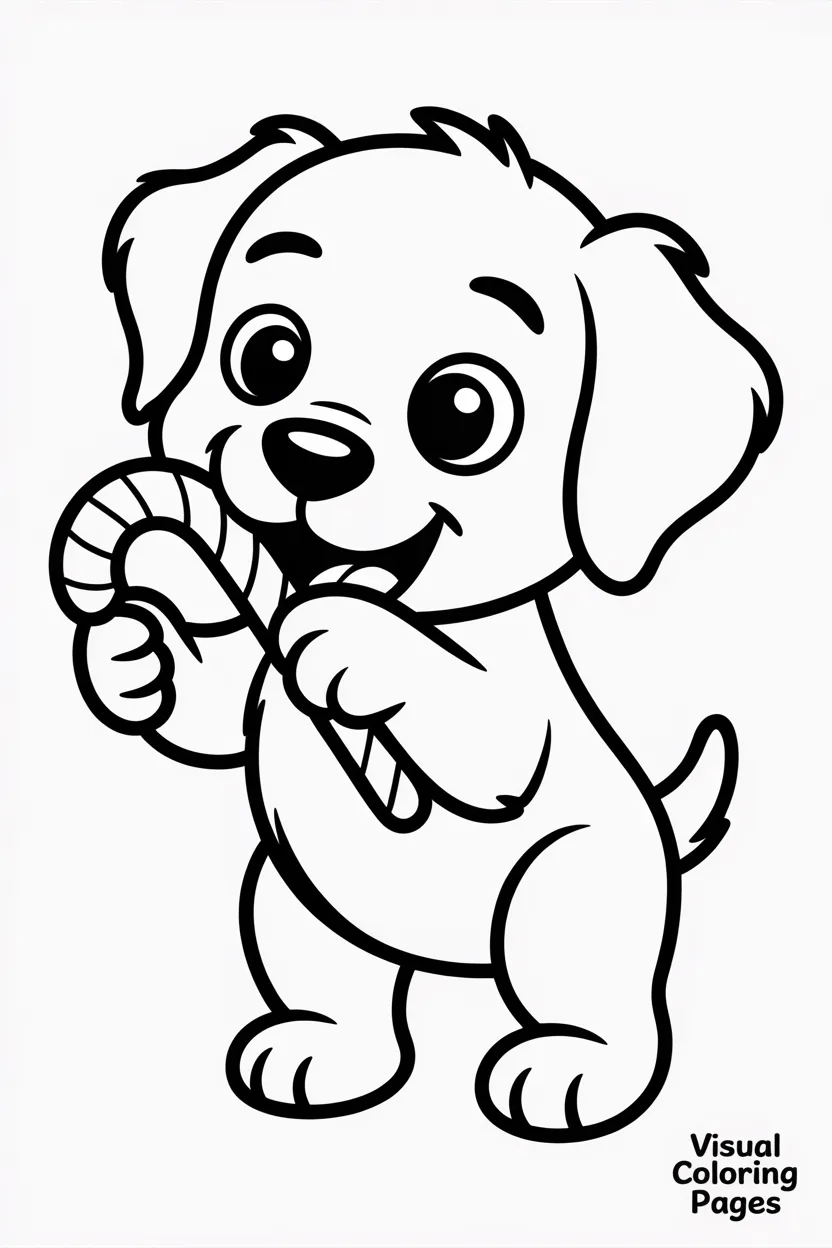 playful puppy chewing on a candy cane