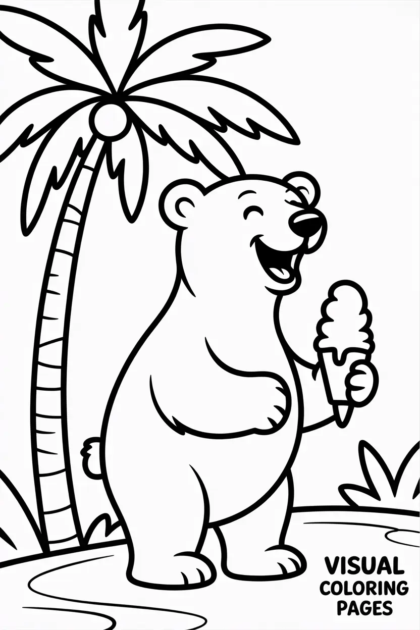 polar bear eating ice cream under a palm tree kids
