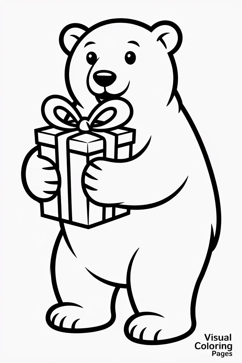 polar bear hugging a present