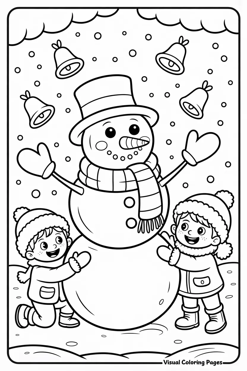 realistic looking snowman being made by kids