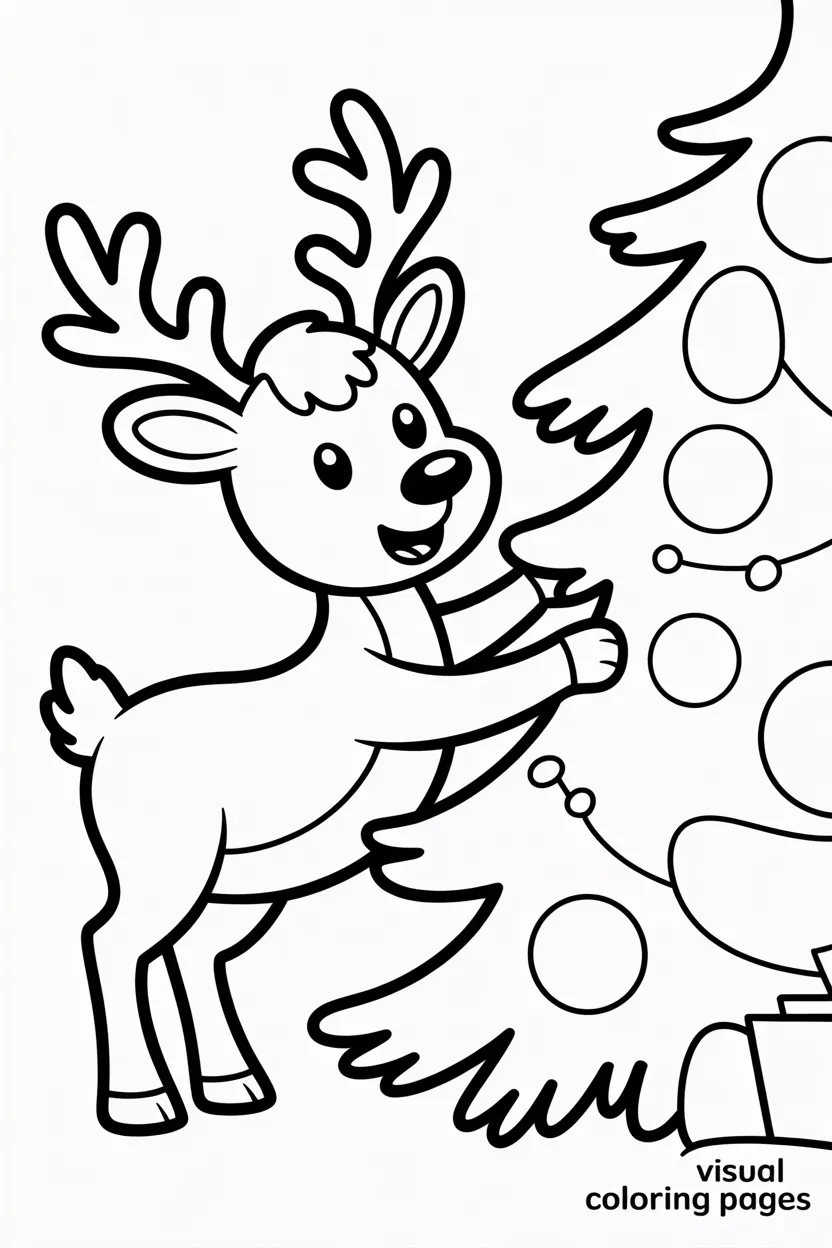 reindeer decorating a christmas tree