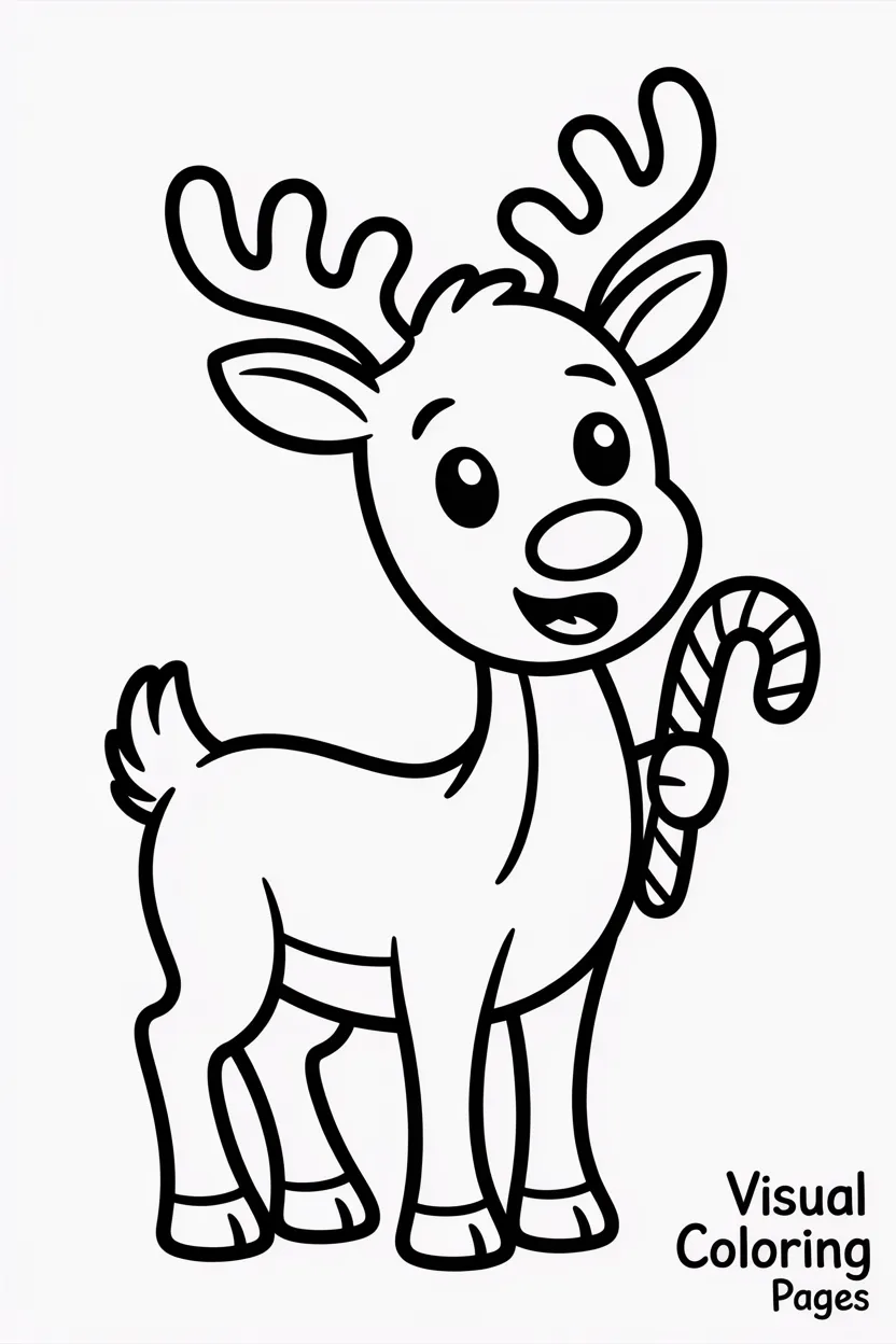 reindeer holding a candy cane