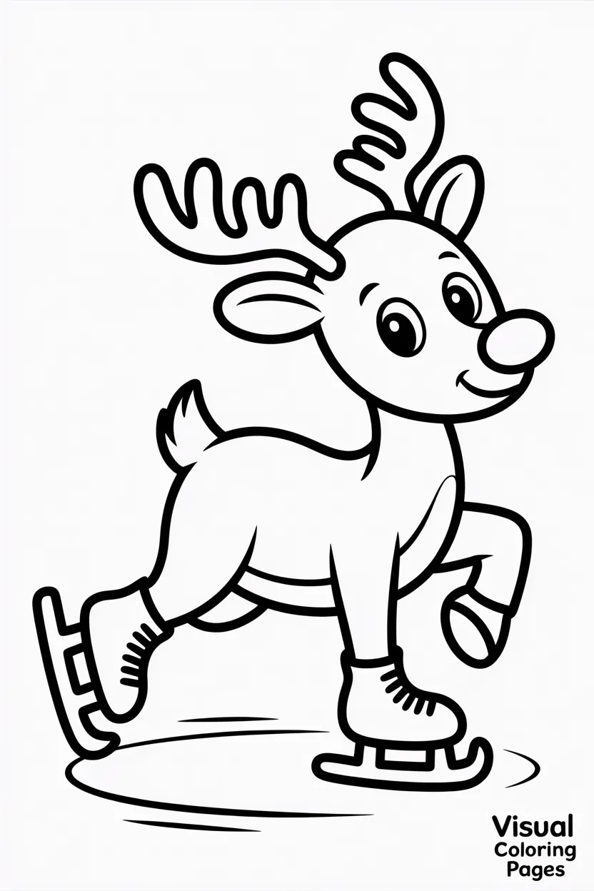 reindeer ice skating on frozen pond