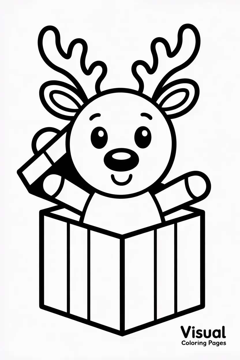 reindeer popping out of a christmas gift box