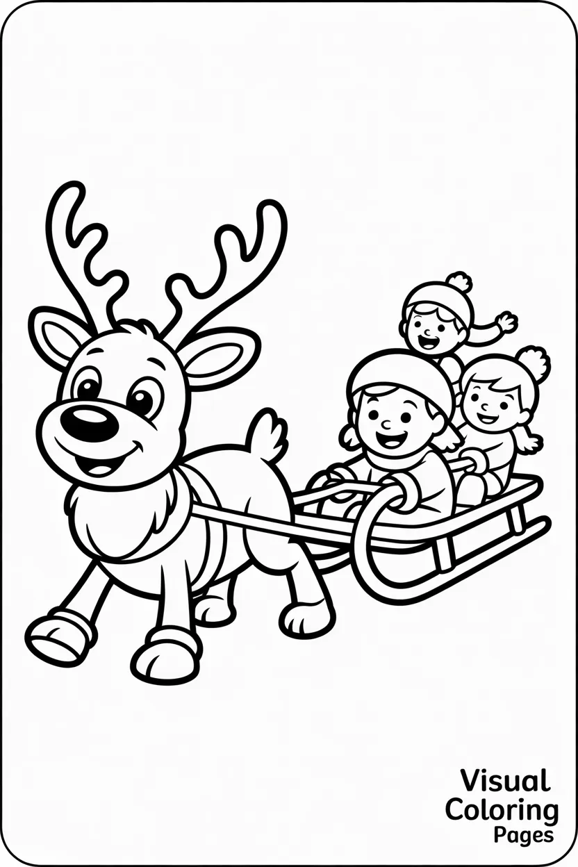 reindeer pulling santas sleigh filled with gifts
