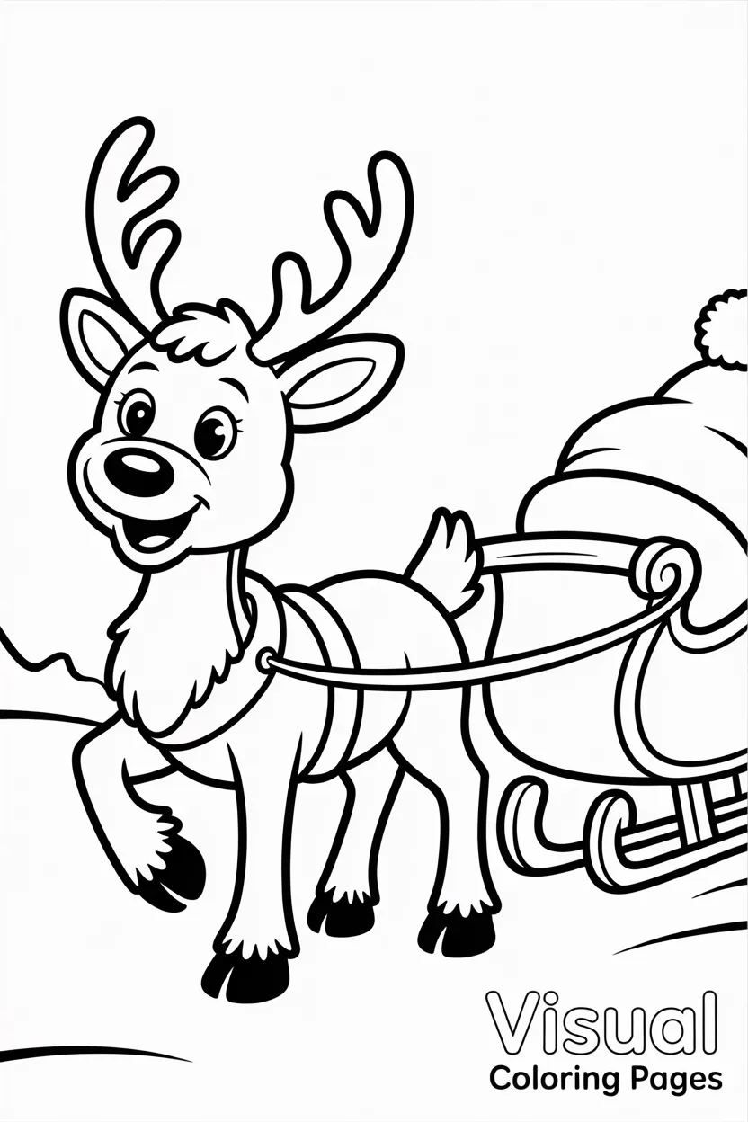 reindeer pulling santas sleigh in the snow