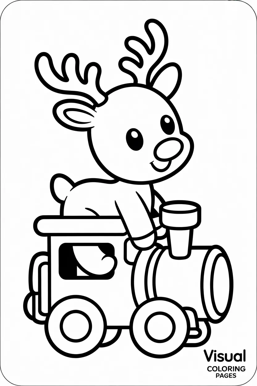 reindeer riding a toy train