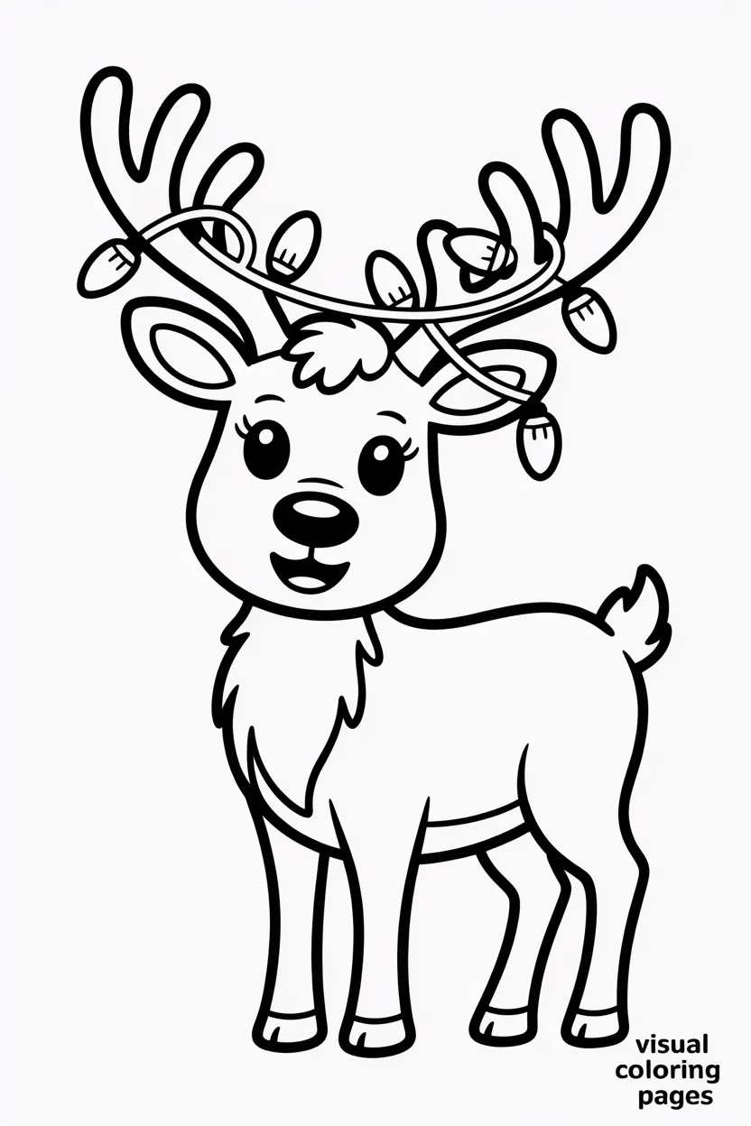 reindeer with christmas lights tangled in antlers
