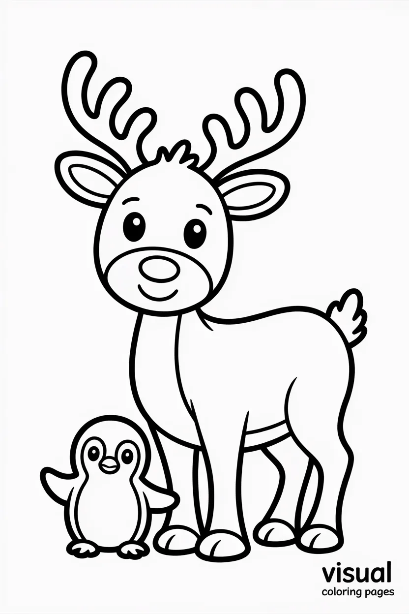 reindeer with little penguin friend